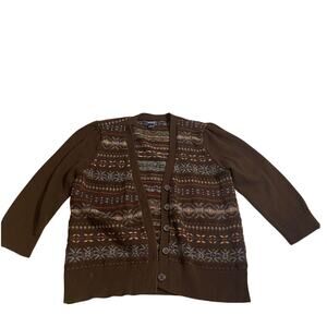 Vintage American Living Fair Isle Button Cardigan Sweater XL Brown Multicolor